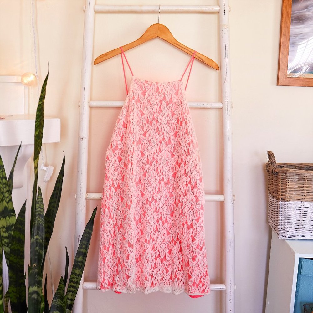 Pins & Needles Neon Pink & White Lace Mini Dress